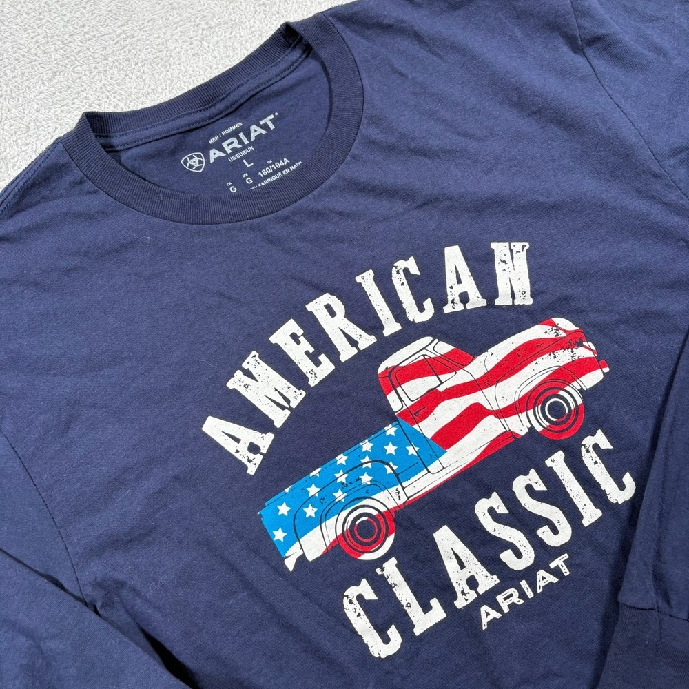 Ariat American Classic T Shirt Mens Large Navy Blue Graphic US Flag Pickup Truck